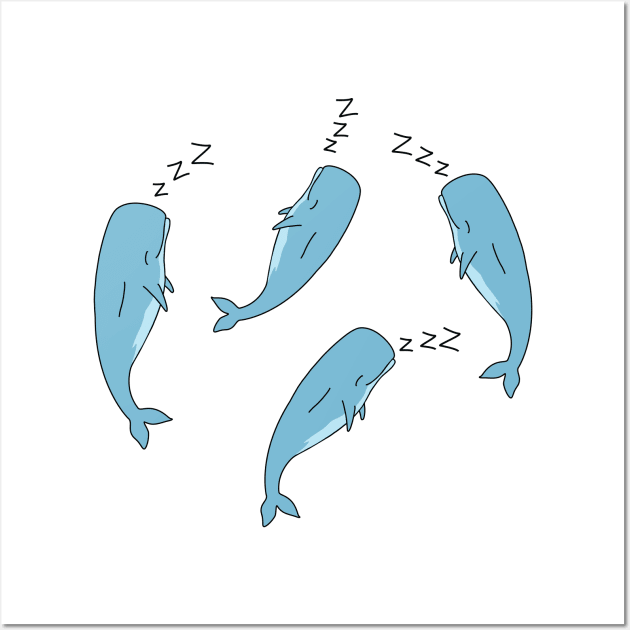 Sleeping Sperm Whales Cute Funny Design Wall Art by olivergraham